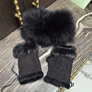 Faux Fur Headband with Faux Fur Gloves